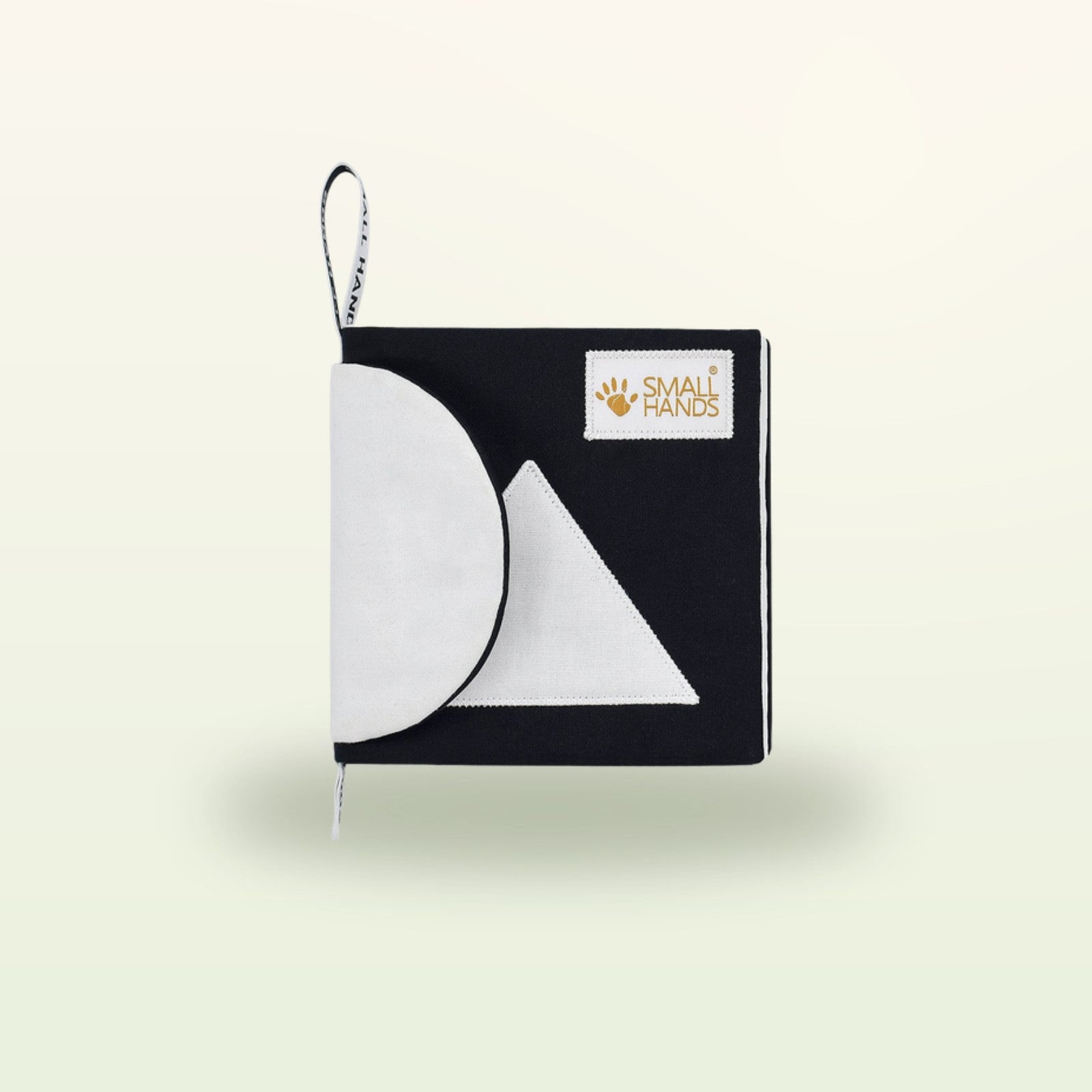 Small Hands Formen Montessori Kontrastbuch – Einband mit weißem Kreis und Dreieck auf sanftem Creme-Hintergrund – ab 0 Monaten