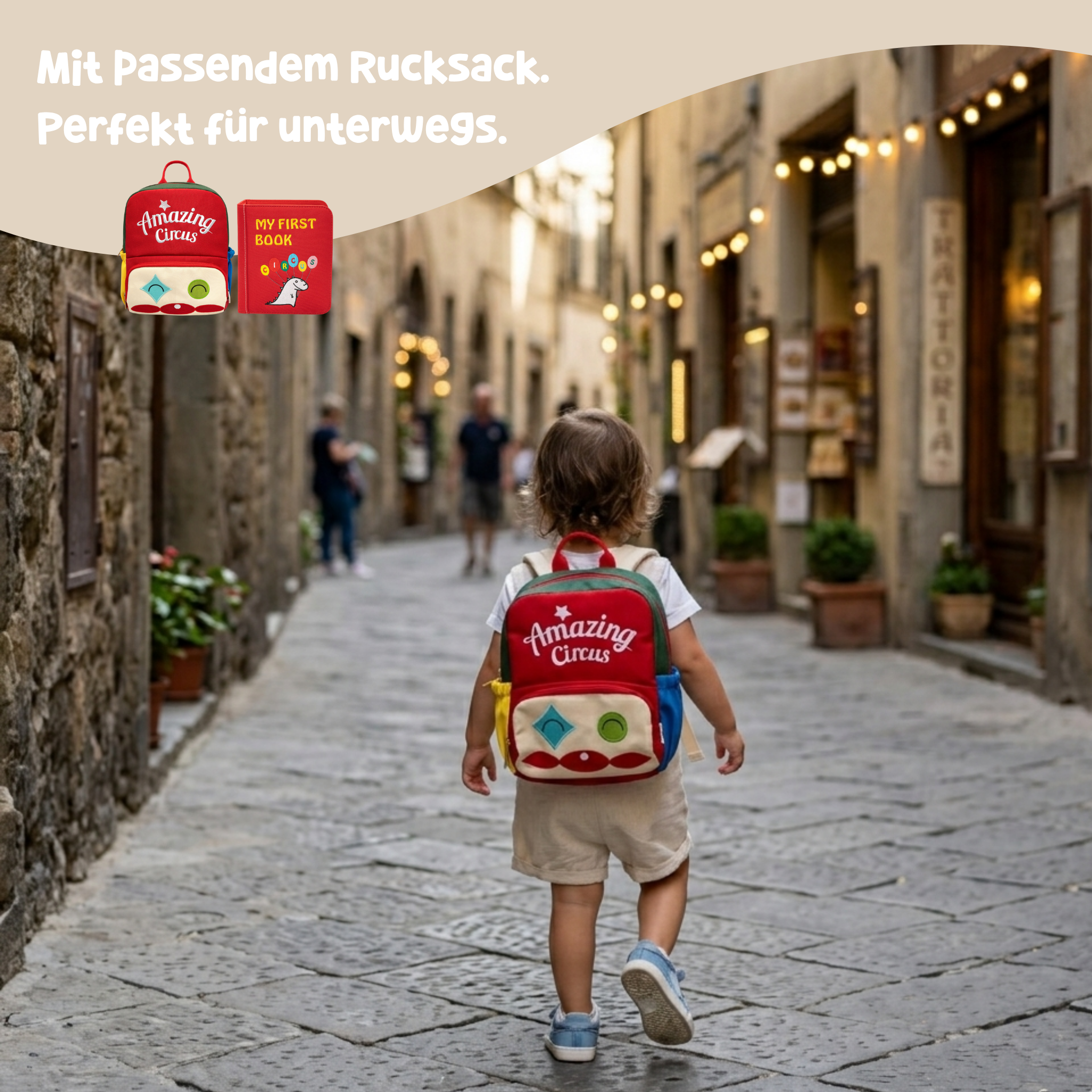 Zirkusabenteuer Quiet Book mit passendem Amazing-Circus-Rucksack – perfekt für unterwegs für Kinder ab 3 Jahren