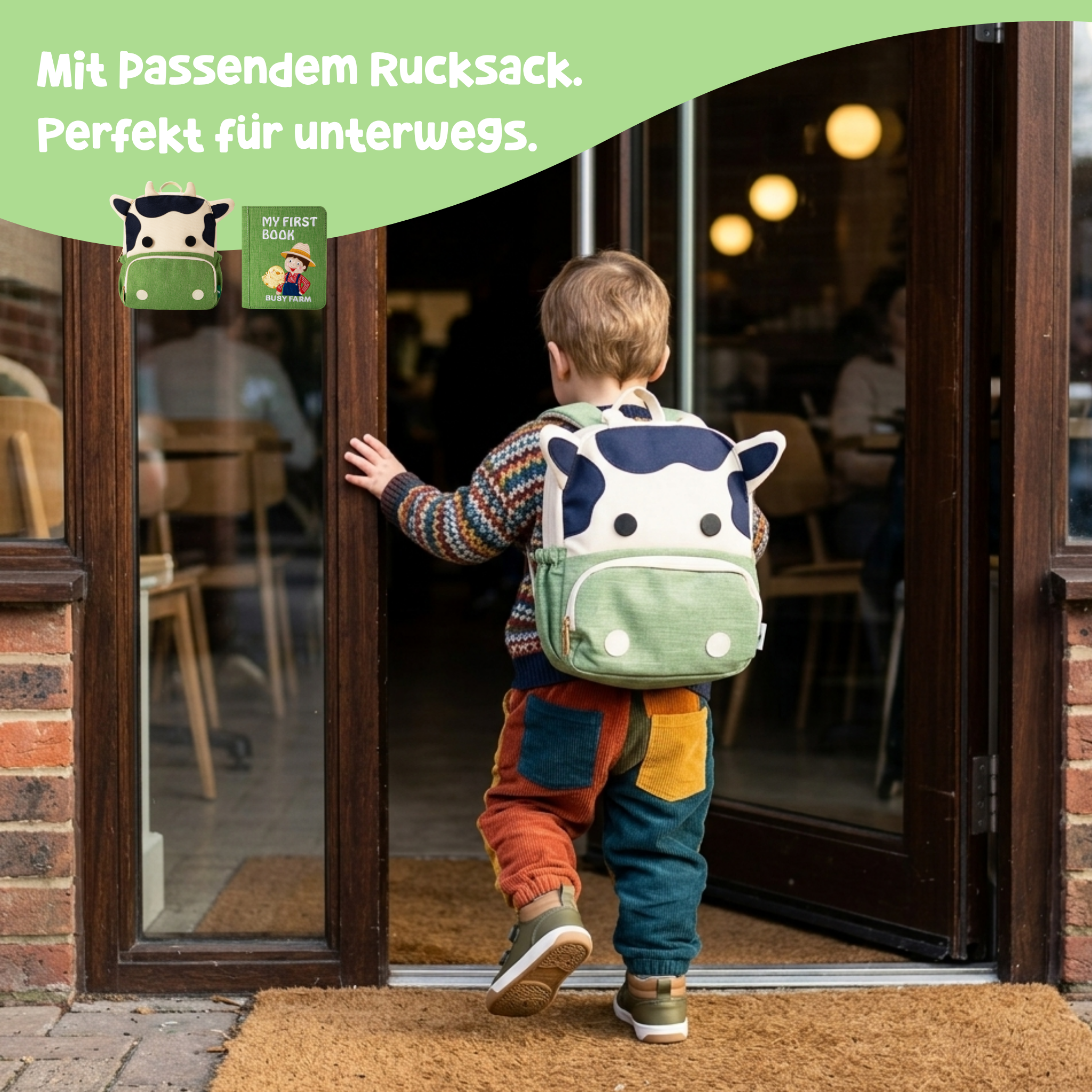 Innenseite des Bauernhof Quiet Books mit interaktiven Klett- und Fühlelementen – fördert die Feinmotorik